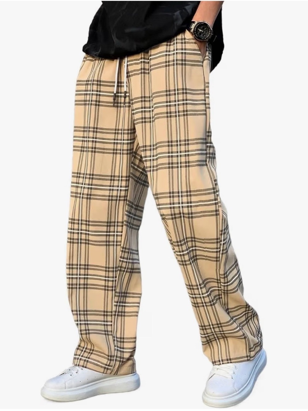 SHEIN Men's Plaid Print Drawstring Waist Casual Pants Medium